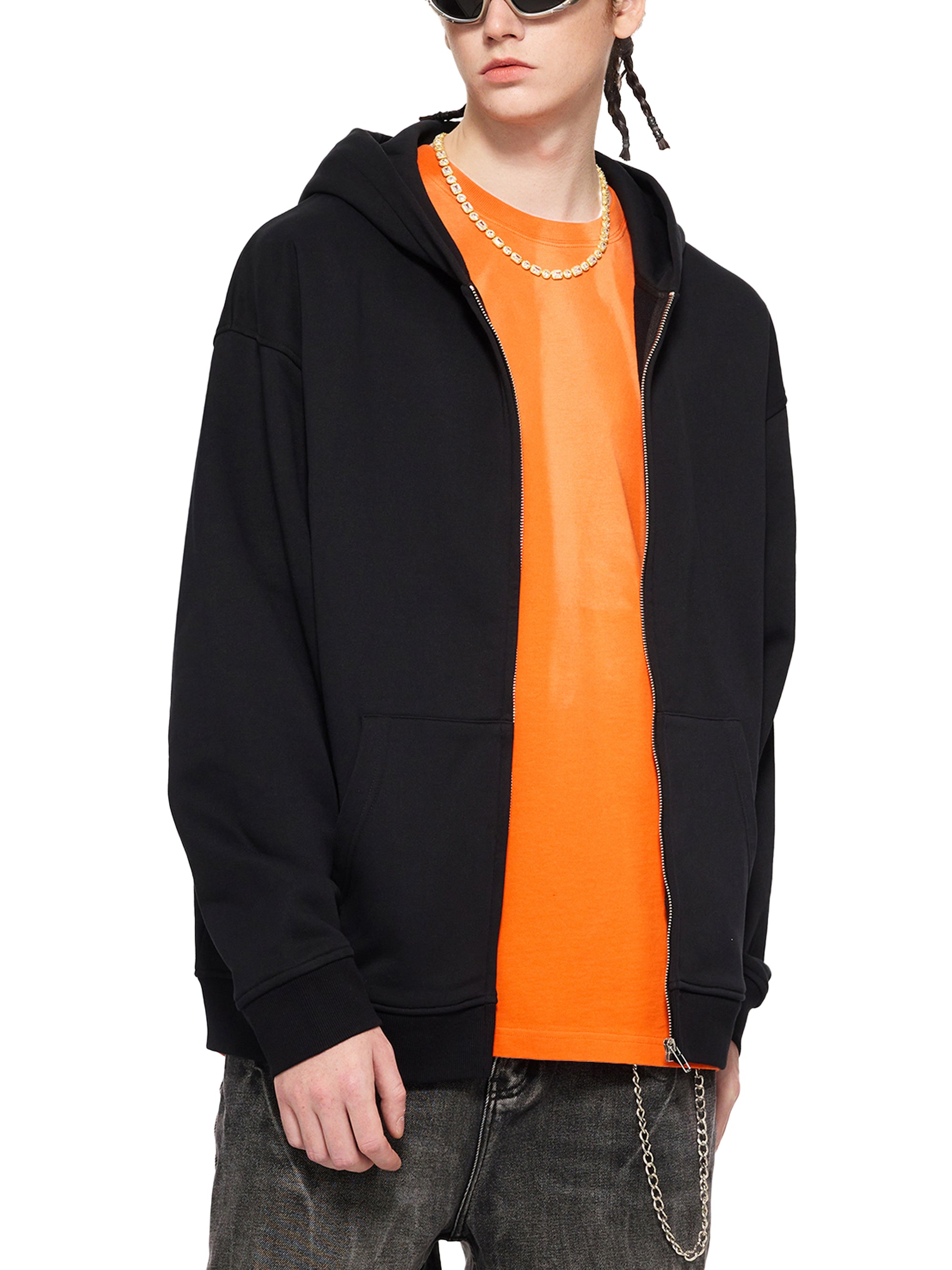 Drop Shoulder Zip-up- Black